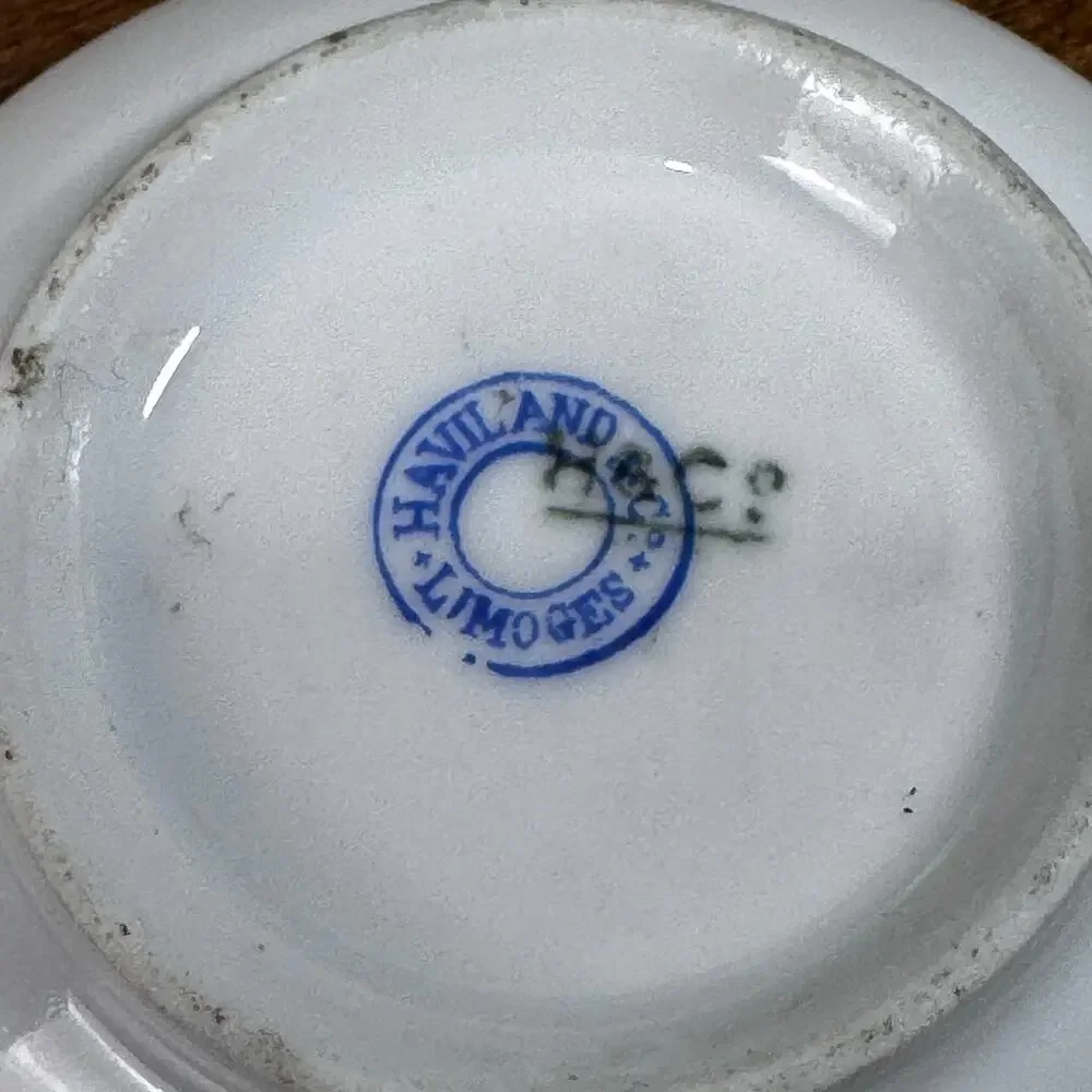 Antique Haviland & Co Limoges Butter Pat Hand Painted Floral Blue Flowers 2.75